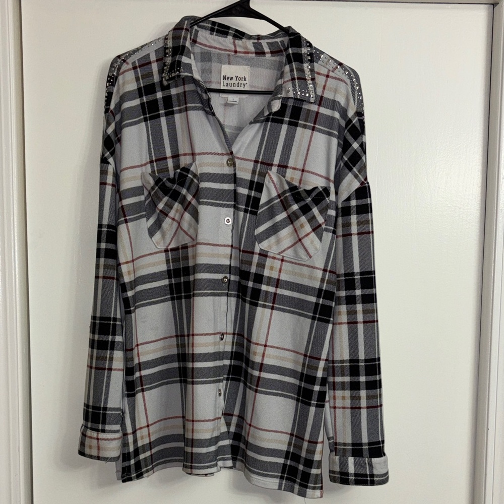 New York Laundry Black and White Plaid Shirt